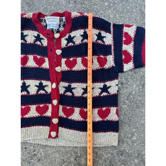 Vintage Marisa Christina Classics Hand Knit USA Star Heart Sweater Size Large - Picture 4 of 5